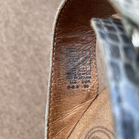 Taos comfort thongs cork footbed flip flops leather gray snakeskin reptile 8-8.5 - Picture 3 of 6